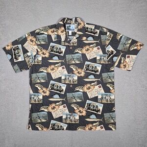 AFTCO Shirt‎ Mens Large Miami Fish Postcards Beach Surf Casual Made in USA Logo